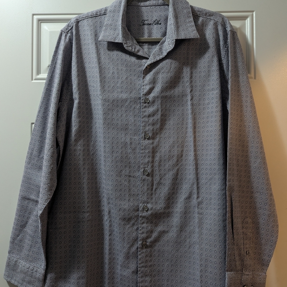 Men's Tasso Elba Button-Up Patterned Purple/Blue Dress Shirt Size Medium - Picture 1 of 9